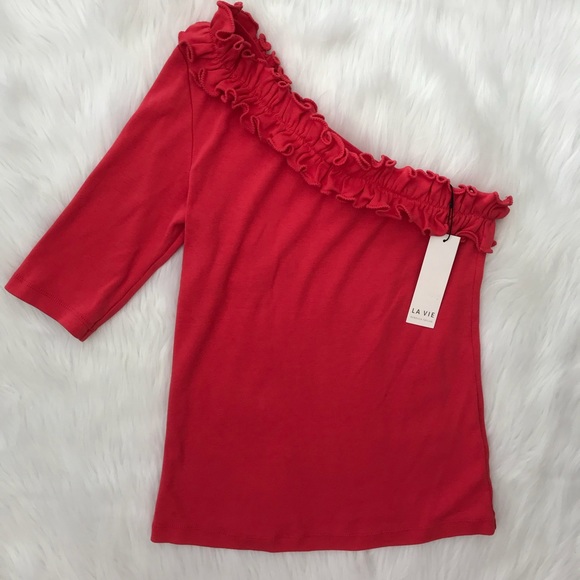 La Vie One Shoulder Ribbed Jersey Top - Picture 5 of 7